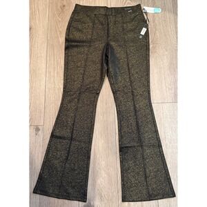 Dictionary Womens Gold Metallic Flare Pants Black Sparkle High Rise Size M 8-10